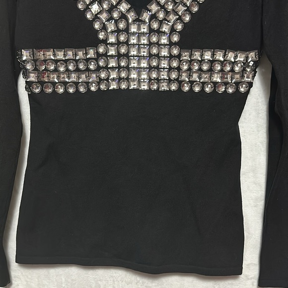 I.N.C International Concepts Silk Blend Black Long Sleeve V-Neck Top Size Medium - Picture 3 of 5